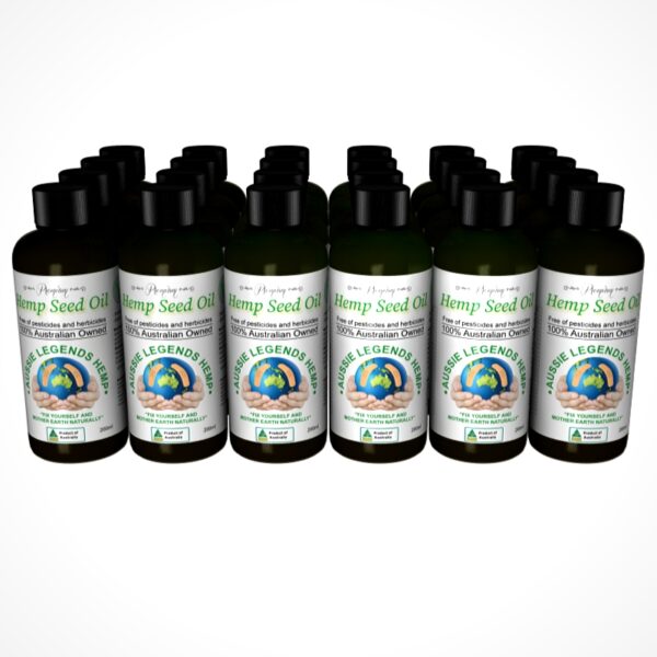 Bulk pack of 24 x 200ml bottles of Australian grown hemp seed oil